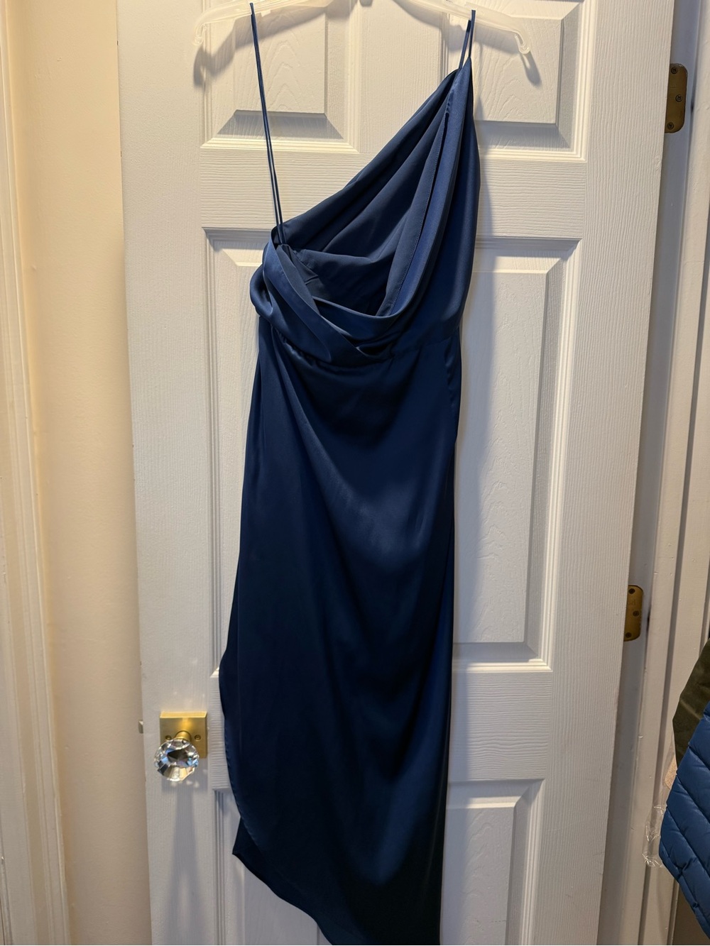 Asymmetric One-Shoulder Navy Slip Dress